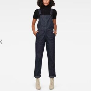 G STAR RAW Lintell Denim Overalls Rigid Cotton Straight Leg Zip Up Dark Wash S